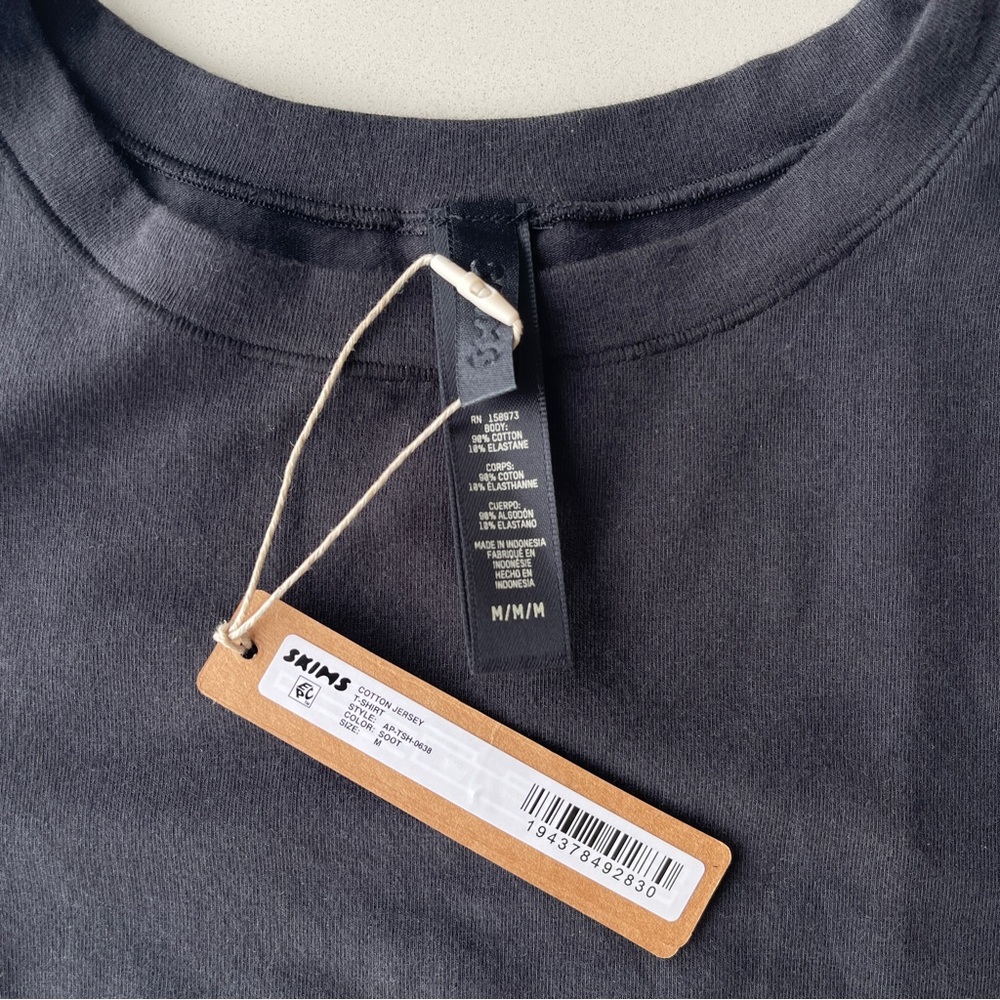 SKIMS Cotton Jersey T-Shirt Soot Black Medium - Picture 4 of 5